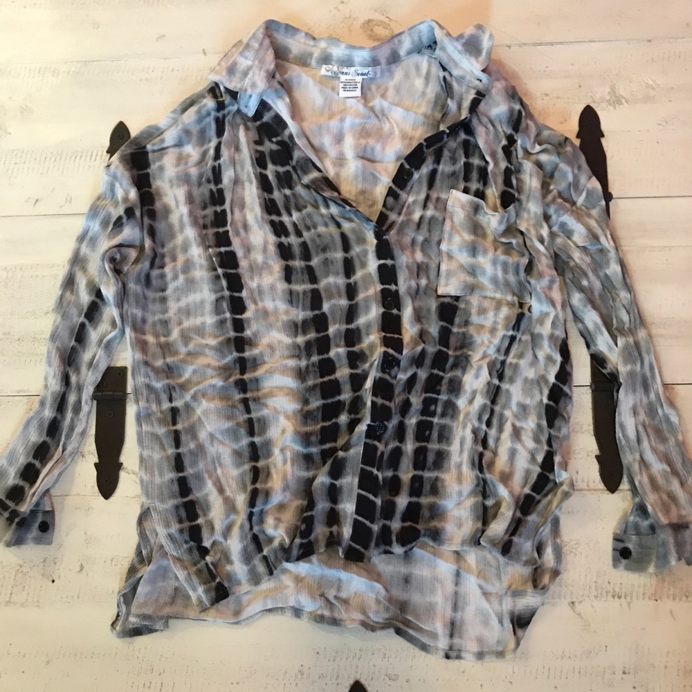 Blue tie-dye button down